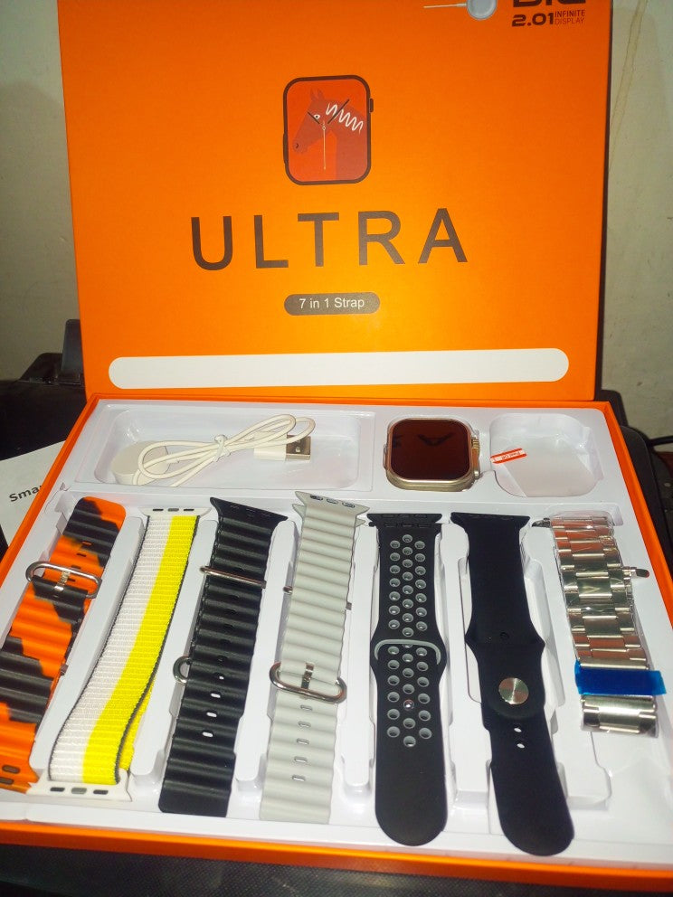 ULTRA 7iN1 Straps 2.1 Inch HD Screen With 7 Different Straps Bluetooth Calling Smart Watch