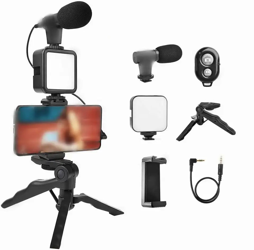 Mobile Vlogging Kit for Smartphone Android Cellphone Vlog Mic Microphone/LED Light/Tripod Stand/Phone Holder