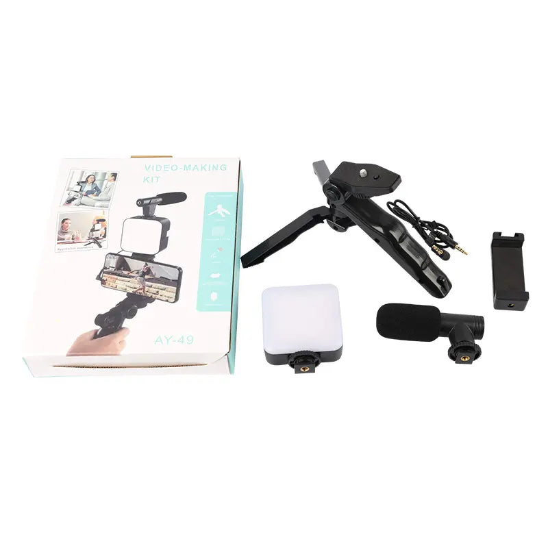 Mobile Vlogging Kit for Smartphone Android Cellphone Vlog Mic Microphone/LED Light/Tripod Stand/Phone Holder